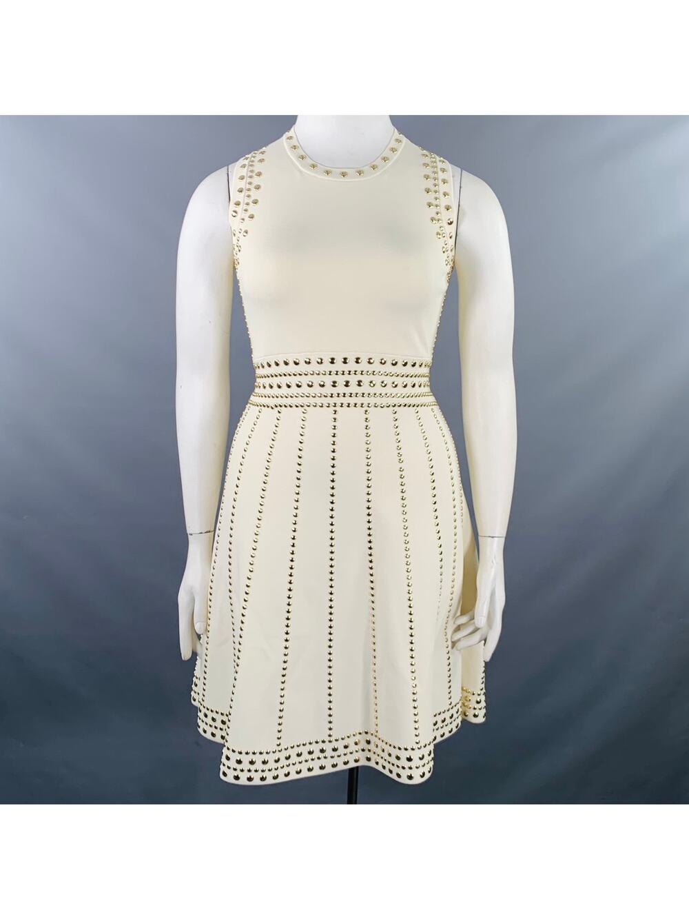 MICHAEL by MICHAEL KORS Size L Cream Gold Viscose Blend Studded Sleeveless Dress